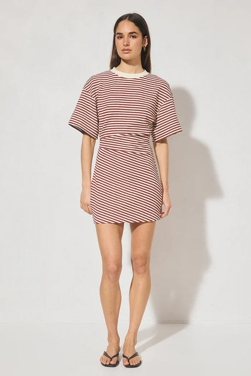 Aura Mini Dress Burgundy Cream Stripe