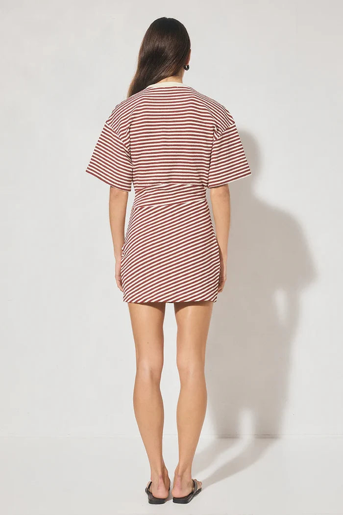 Aura Mini Dress Burgundy Cream Stripe