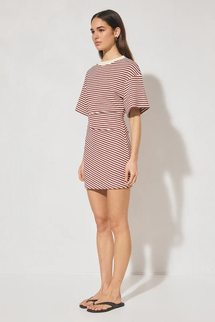 Aura Mini Dress Burgundy Cream Stripe