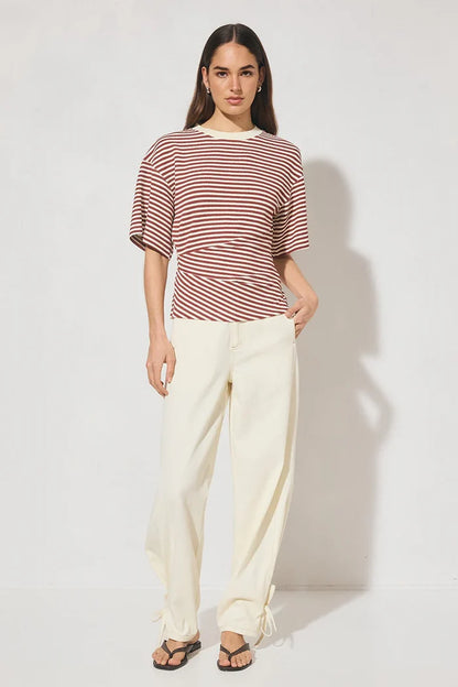 Aura Tee Burgundy Cream Stripe