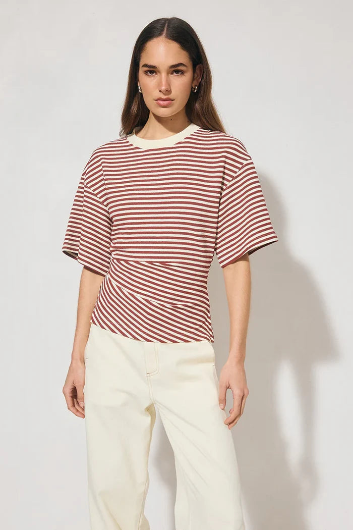 Aura Tee Burgundy Cream Stripe