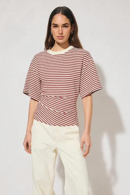 Aura Tee Burgundy Cream Stripe