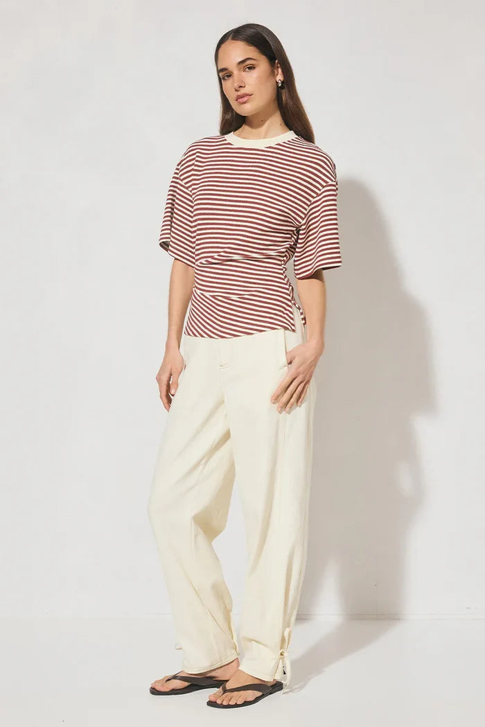 Aura Tee Burgundy Cream Stripe