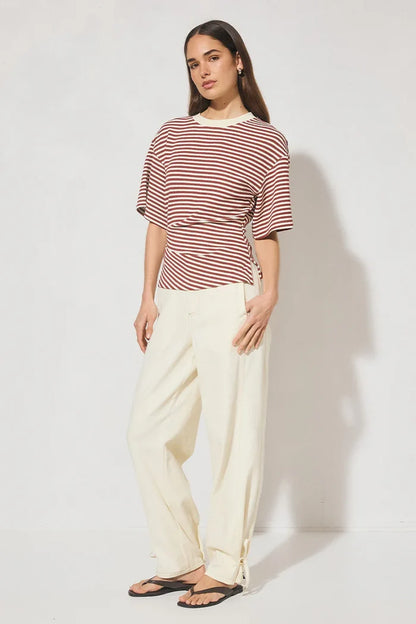Aura Tee Burgundy Cream Stripe