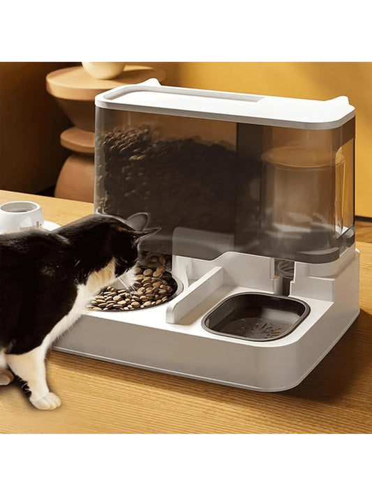 Automatic Gravity Cat Food Feeder And Water Dispenser Stainless Steel Two-In-One Set, Large Capacity 2.8L Food Feeder And 1L Water Fountain For Pets Dogs, Puppies, Kittens, Rabbits (Gary)