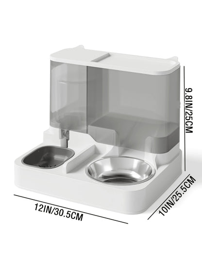 Automatic Gravity Cat Food Feeder And Water Dispenser Stainless Steel Two-In-One Set, Large Capacity 2.8L Food Feeder And 1L Water Fountain For Pets Dogs, Puppies, Kittens, Rabbits (Gary)