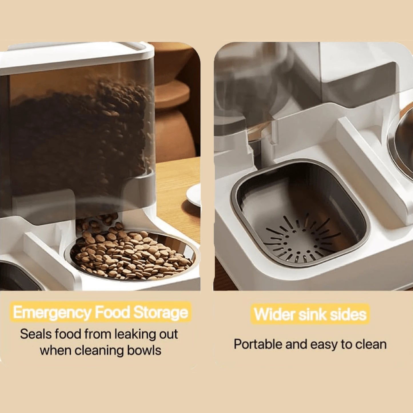Automatic Gravity Cat Food Feeder And Water Dispenser Stainless Steel Two-In-One Set, Large Capacity 2.8L Food Feeder And 1L Water Fountain For Pets Dogs, Puppies, Kittens, Rabbits (Gary)
