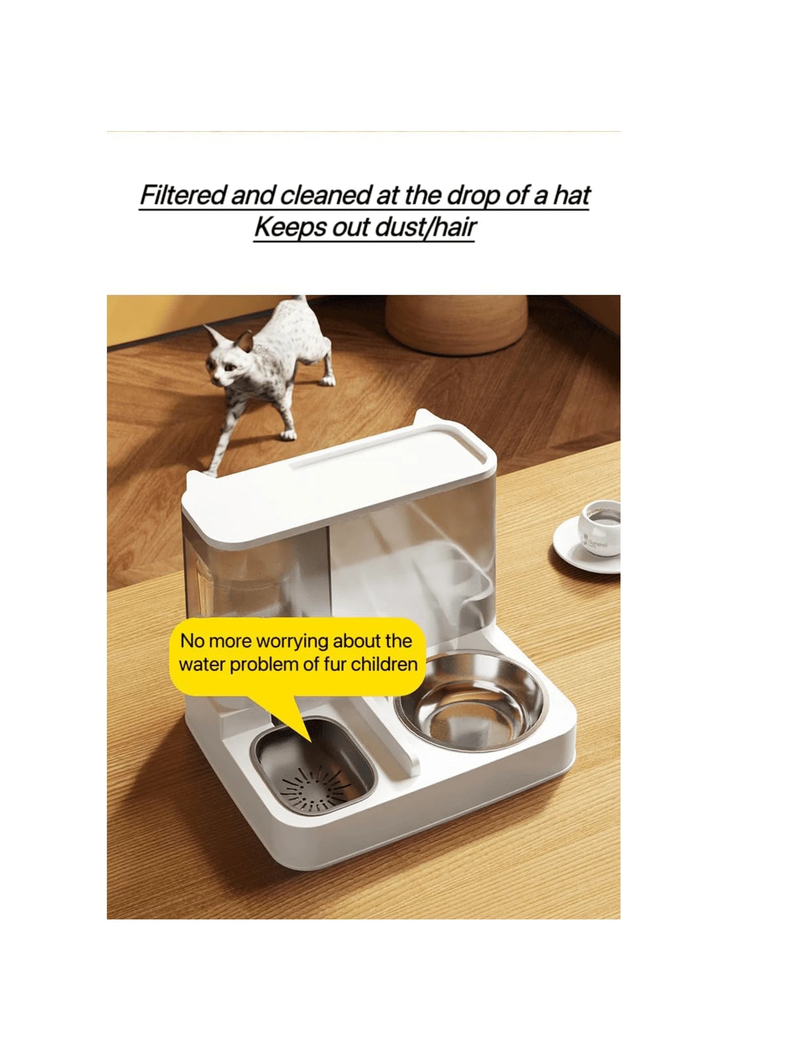 Automatic Gravity Cat Food Feeder And Water Dispenser Stainless Steel Two-In-One Set, Large Capacity 2.8L Food Feeder And 1L Water Fountain For Pets Dogs, Puppies, Kittens, Rabbits (Gary)