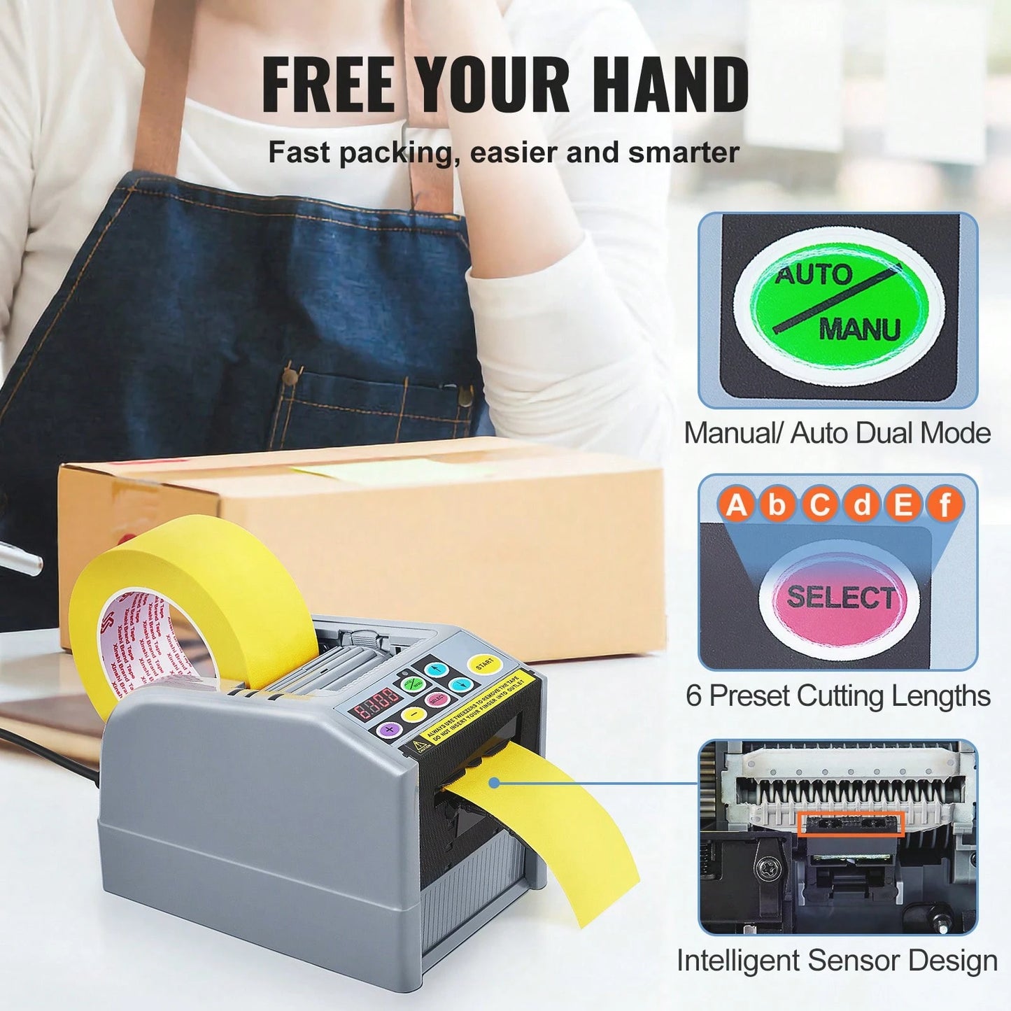 Automatic Tape Dispenser Adhesive Electric Tape Cutter Packaging Machine Tape Cutting Machine 6-60mm Tape Width