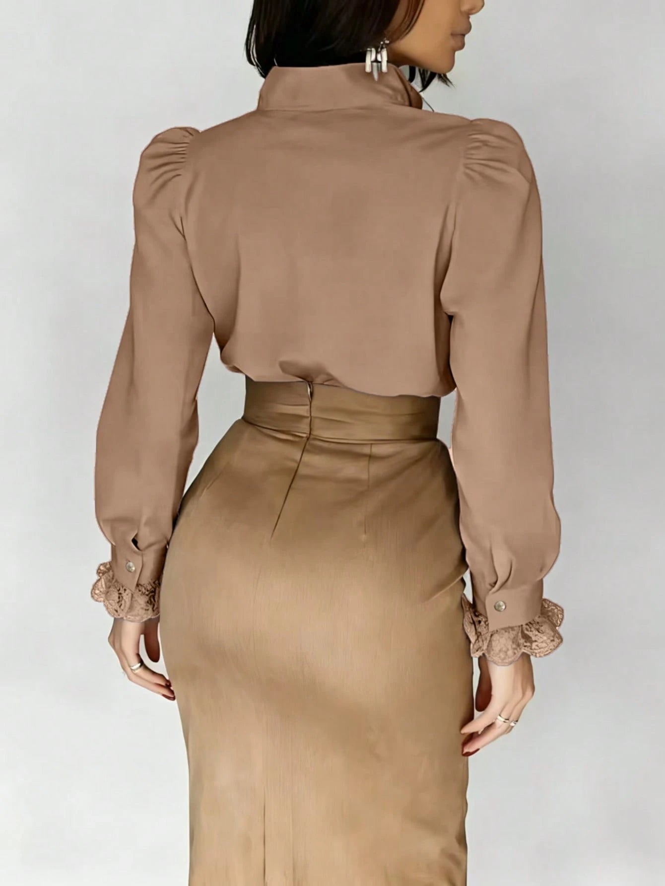 Autumn French Lace Patchwork Stand Collar High-End Blouse Back To School