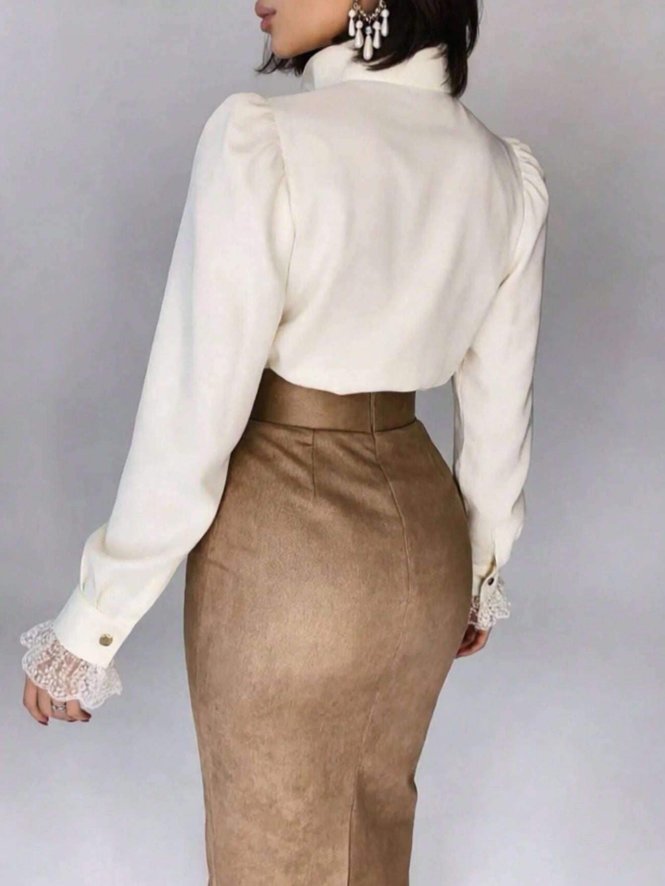 Autumn French Lace Patchwork Stand Collar High-End Blouse Back To School