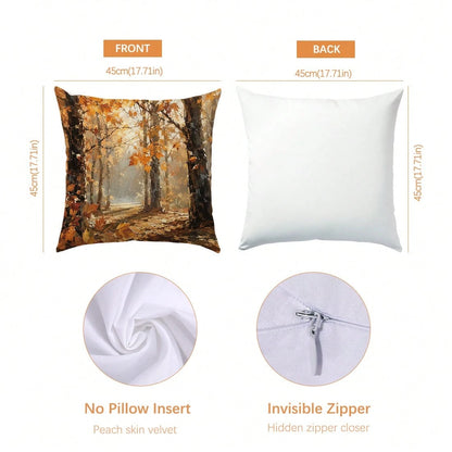 Autumn Vintage Forest Oil Painting Pumpkin & Squirrel Cushion Cover 4pcs Set, Single-Sided Printed Peach Skin Velvet Polyester Material, 45*45CM/18*18inch Pillow Covers Suitable For Room Decoration, M