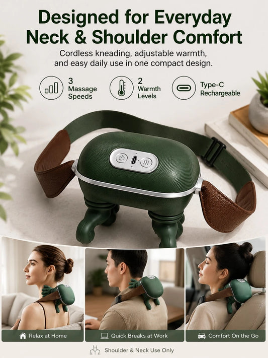 Avocado Green Imitate Human Hand Kneading Cervical Massage Pillow, Multi-Mode Hot Compress Shoulder And Neck Massager, Neck And Shoulder Relief Device For Home, Office And Car Use