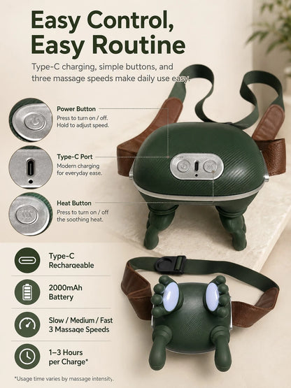 Avocado Green Imitate Human Hand Kneading Cervical Massage Pillow, Multi-Mode Hot Compress Shoulder And Neck Massager, Neck And Shoulder Relief Device For Home, Office And Car Use