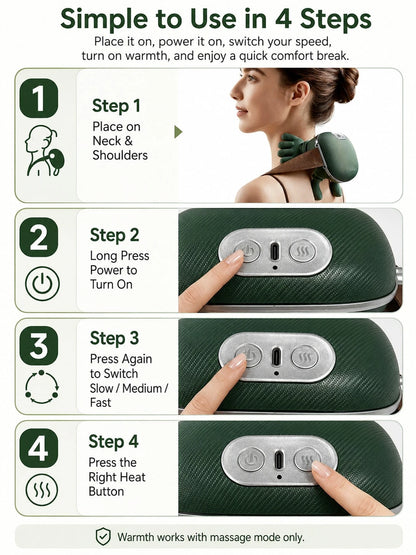 Avocado Green Imitate Human Hand Kneading Cervical Massage Pillow, Multi-Mode Hot Compress Shoulder And Neck Massager, Neck And Shoulder Relief Device For Home, Office And Car Use