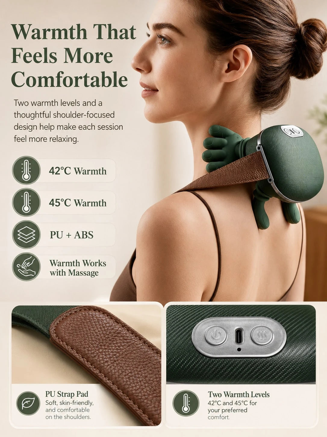 Avocado Green Imitate Human Hand Kneading Cervical Massage Pillow, Multi-Mode Hot Compress Shoulder And Neck Massager, Neck And Shoulder Relief Device For Home, Office And Car Use