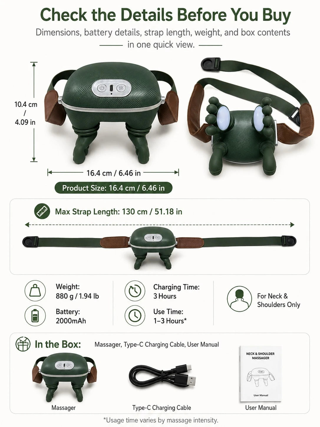 Avocado Green Imitate Human Hand Kneading Cervical Massage Pillow, Multi-Mode Hot Compress Shoulder And Neck Massager, Neck And Shoulder Relief Device For Home, Office And Car Use