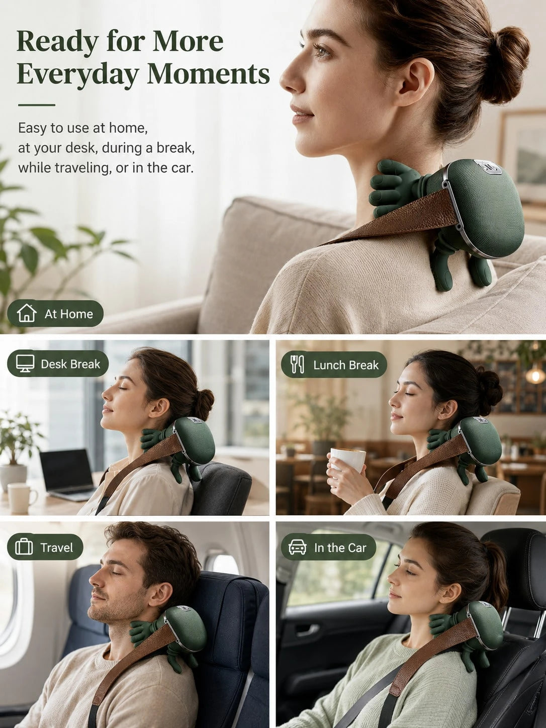 Avocado Green Imitate Human Hand Kneading Cervical Massage Pillow, Multi-Mode Hot Compress Shoulder And Neck Massager, Neck And Shoulder Relief Device For Home, Office And Car Use