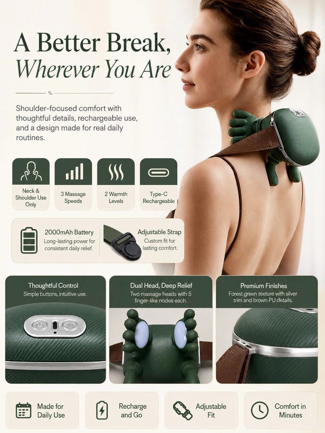 Avocado Green Imitate Human Hand Kneading Cervical Massage Pillow, Multi-Mode Hot Compress Shoulder And Neck Massager, Neck And Shoulder Relief Device For Home, Office And Car Use