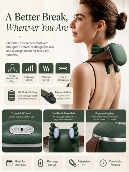 Avocado Green Imitate Human Hand Kneading Cervical Massage Pillow, Multi-Mode Hot Compress Shoulder And Neck Massager, Neck And Shoulder Relief Device For Home, Office And Car Use