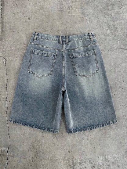 AXEPEAK Men's Casual Versatile Everyday Denim Shorts With Pockets, Cross & Slogan Graphic