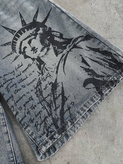 AXEPEAK Men's Casual Versatile Everyday Denim Shorts With Pockets, Cross & Slogan Graphic