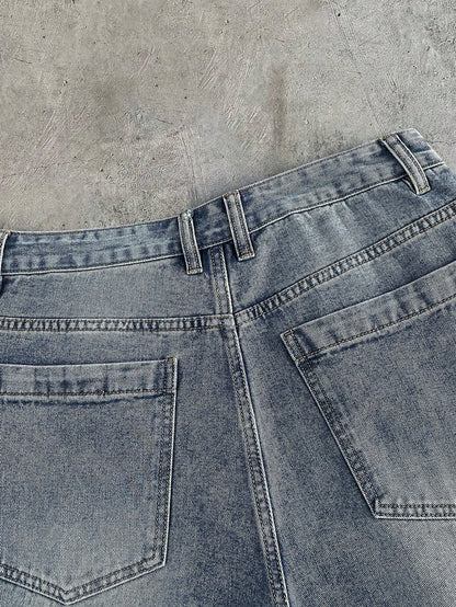 AXEPEAK Men's Casual Versatile Everyday Denim Shorts With Pockets, Cross & Slogan Graphic