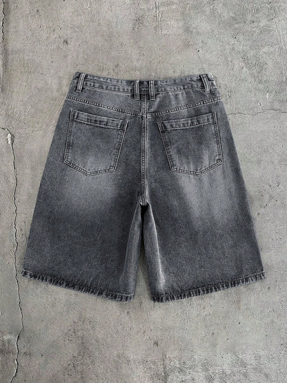 AXEPEAK Men's Casual Versatile Everyday Denim Shorts With Pockets, Cross & Slogan Graphic