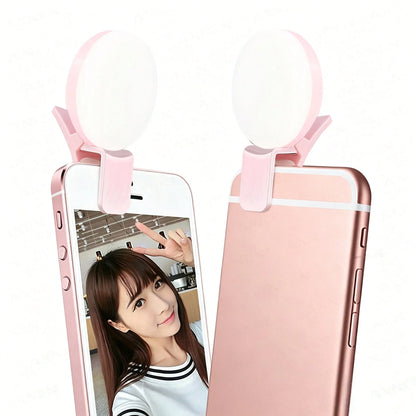 AXNEN 1pc Clip-On Round Portable Selfie Light, Mini Selfie Ring Light, Rechargeable Battery With 3 Adjustable Brightness Levels, 2-8 Hours Battery Life, Suitable For IOS/Android Phone Photography, Vid