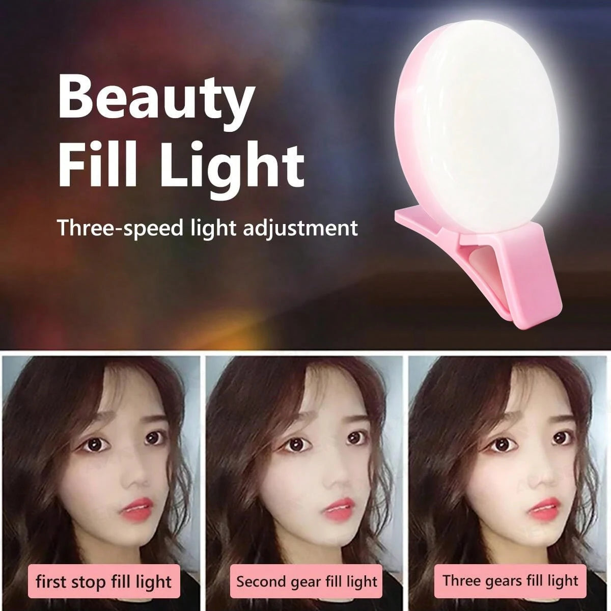 AXNEN 1pc Clip-On Round Portable Selfie Light, Mini Selfie Ring Light, Rechargeable Battery With 3 Adjustable Brightness Levels, 2-8 Hours Battery Life, Suitable For IOS/Android Phone Photography, Vid