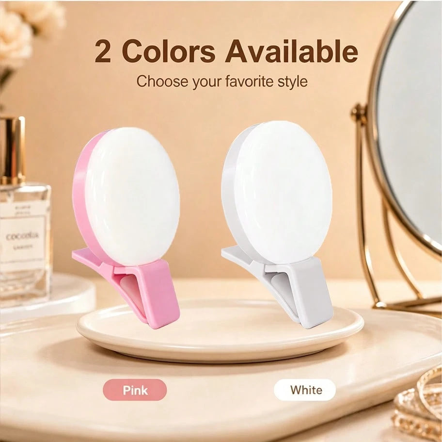 AXNEN 1pc Clip-On Round Portable Selfie Light, Mini Selfie Ring Light, Rechargeable Battery With 3 Adjustable Brightness Levels, 2-8 Hours Battery Life, Suitable For IOS/Android Phone Photography, Vid