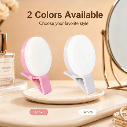 AXNEN 1pc Clip-On Round Portable Selfie Light, Mini Selfie Ring Light, Rechargeable Battery With 3 Adjustable Brightness Levels, 2-8 Hours Battery Life, Suitable For IOS/Android Phone Photography, Vid
