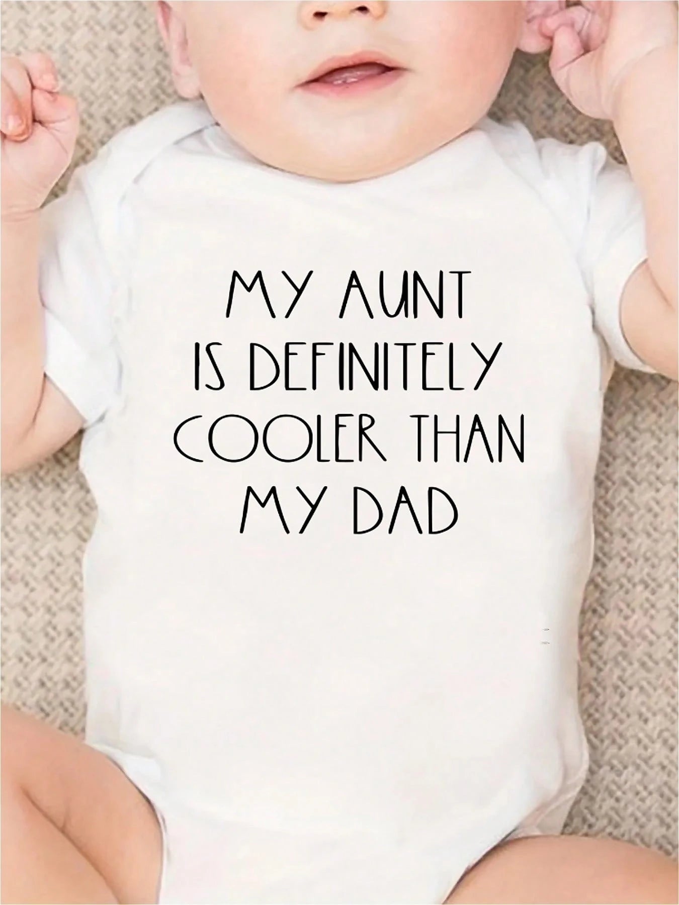 AYJK7 MY AUNT IS DEFINITELY COOLER THAN MY DAD Print Funny Newborn Boys Clothes 100% Cotton Casual Comfortable Short Sleeve Baby Romper