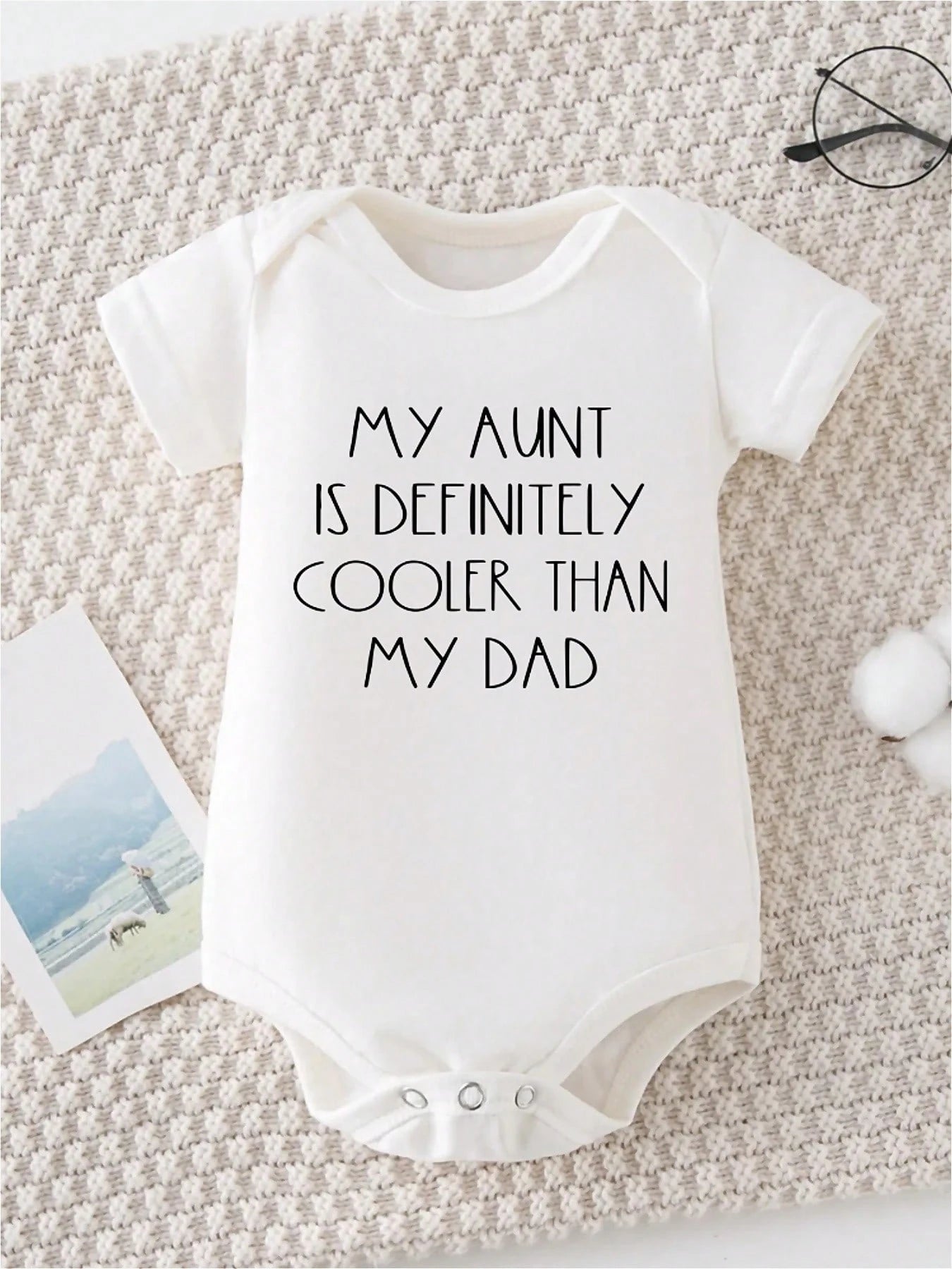 AYJK7 MY AUNT IS DEFINITELY COOLER THAN MY DAD Print Funny Newborn Boys Clothes 100% Cotton Casual Comfortable Short Sleeve Baby Romper