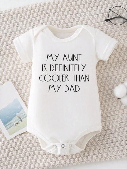 AYJK7 MY AUNT IS DEFINITELY COOLER THAN MY DAD Print Funny Newborn Boys Clothes 100% Cotton Casual Comfortable Short Sleeve Baby Romper