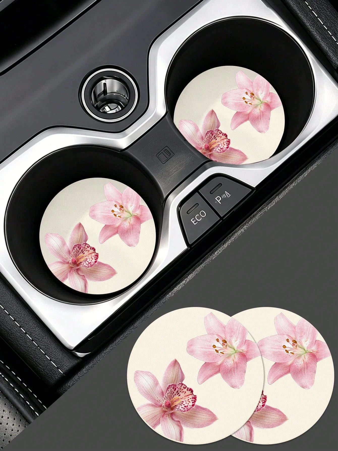 Ayotu 2pcs Pink Hawaiian Car Coaster, Auto Accessories, Car Supplies, Women's Car Accessories, Car Decor, Car Cup Holder Pad, Non-Slip Cup Holder Embedded Decorative Coasters, Car Interior Accessories