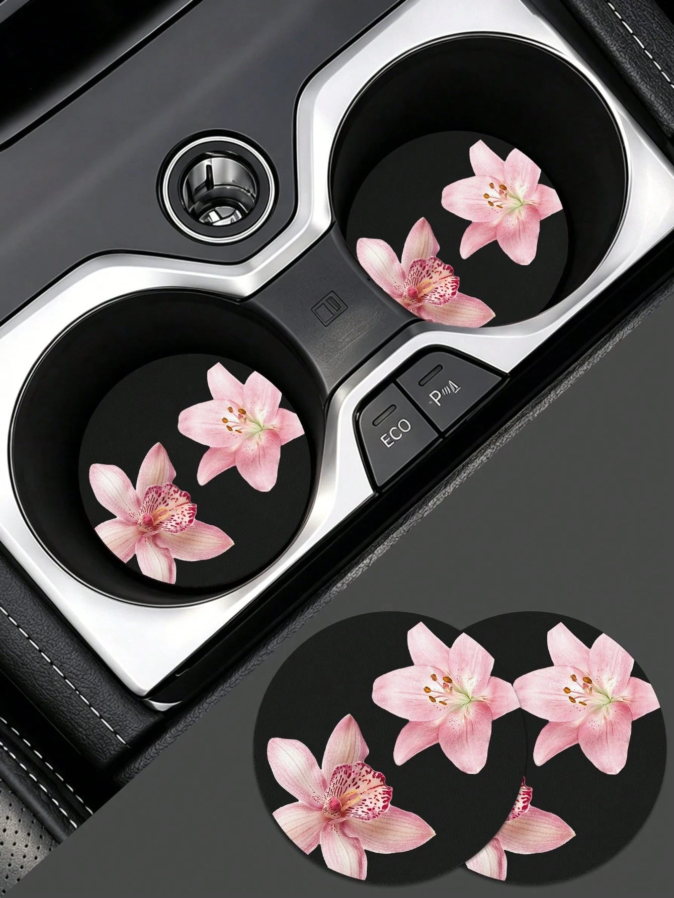 Ayotu 2pcs Pink Hawaiian Car Coaster, Auto Accessories, Car Supplies, Women's Car Accessories, Car Decor, Car Cup Holder Pad, Non-Slip Cup Holder Embedded Decorative Coasters, Car Interior Accessories