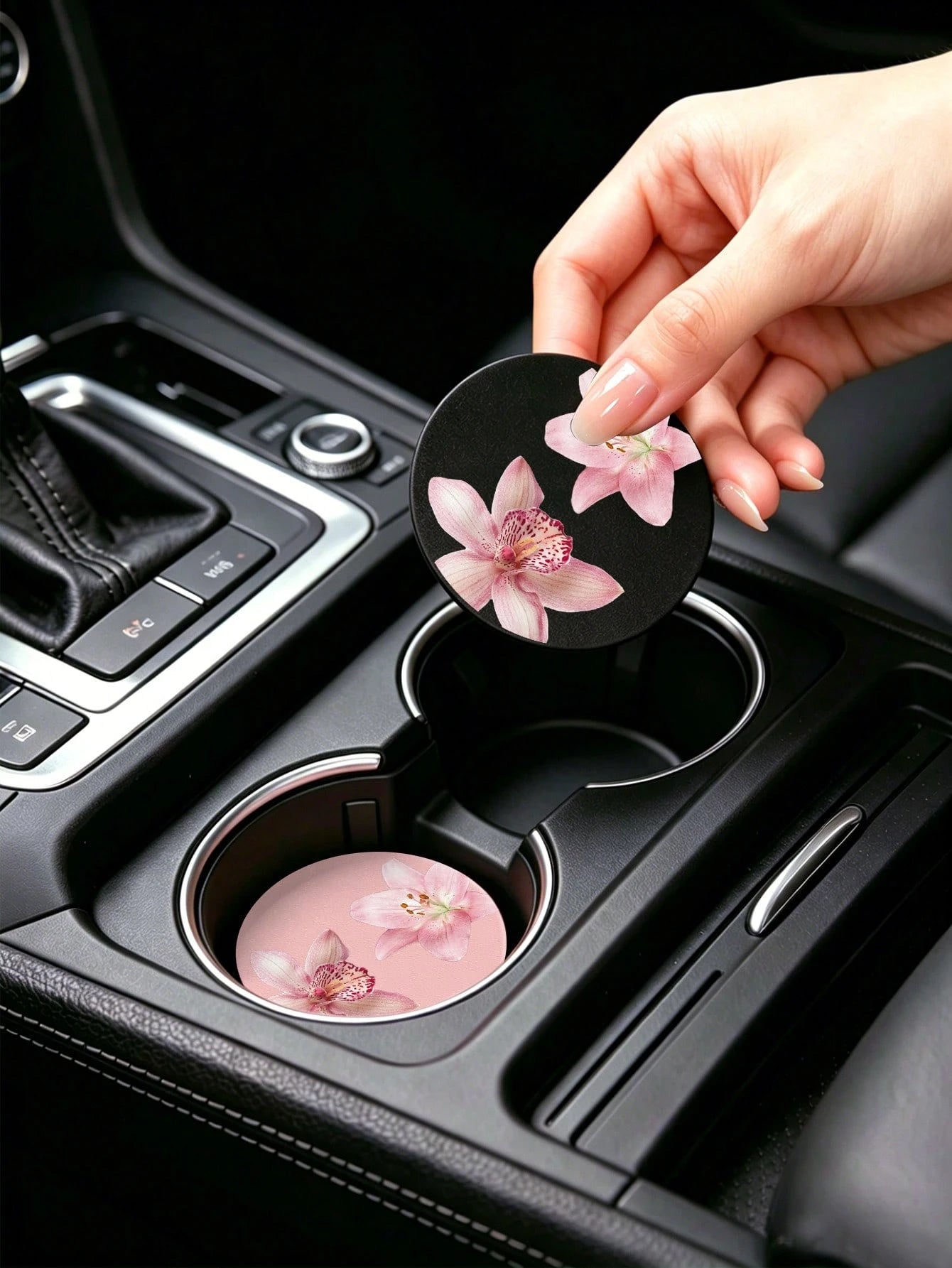 Ayotu 2pcs Pink Hawaiian Car Coaster, Auto Accessories, Car Supplies, Women's Car Accessories, Car Decor, Car Cup Holder Pad, Non-Slip Cup Holder Embedded Decorative Coasters, Car Interior Accessories