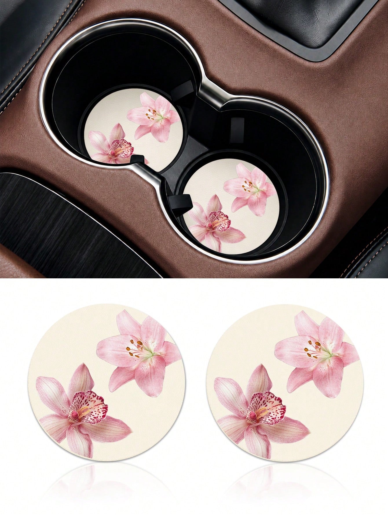 Ayotu 2pcs Pink Hawaiian Car Coaster, Auto Accessories, Car Supplies, Women's Car Accessories, Car Decor, Car Cup Holder Pad, Non-Slip Cup Holder Embedded Decorative Coasters, Car Interior Accessories