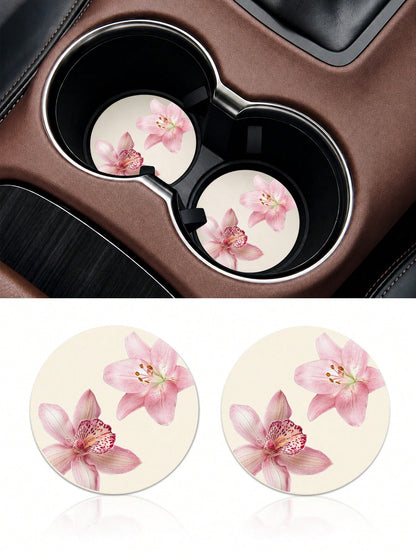 Ayotu 2pcs Pink Hawaiian Car Coaster, Auto Accessories, Car Supplies, Women's Car Accessories, Car Decor, Car Cup Holder Pad, Non-Slip Cup Holder Embedded Decorative Coasters, Car Interior Accessories