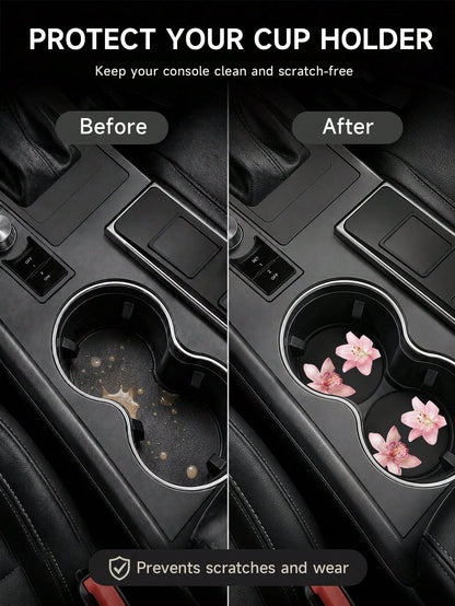 Ayotu 2pcs Pink Hawaiian Car Coaster, Auto Accessories, Car Supplies, Women's Car Accessories, Car Decor, Car Cup Holder Pad, Non-Slip Cup Holder Embedded Decorative Coasters, Car Interior Accessories
