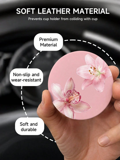 Ayotu 2pcs Pink Hawaiian Car Coaster, Auto Accessories, Car Supplies, Women's Car Accessories, Car Decor, Car Cup Holder Pad, Non-Slip Cup Holder Embedded Decorative Coasters, Car Interior Accessories