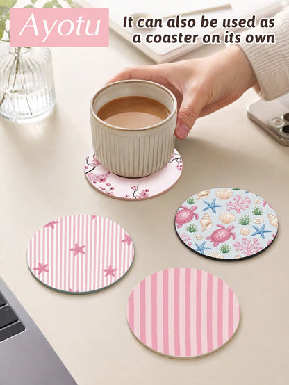 Ayotu Set Of 2 PU Leather Car Cup Coaster, Aesthetic Car Accessories, Luxury Interior Decor, Non Slip Waterproof Cup Holder Mat, Stylish Vehicle Decoration For Women Drivers