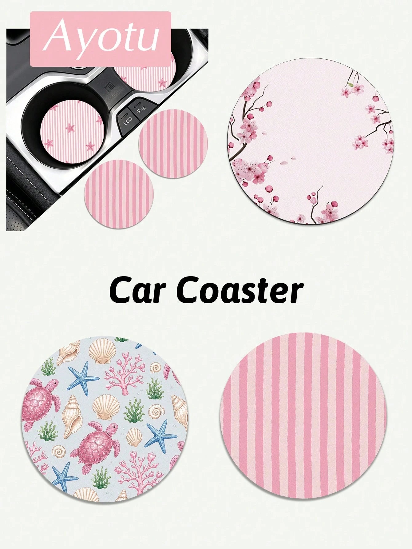 Ayotu Set Of 2 PU Leather Car Cup Coaster, Aesthetic Car Accessories, Luxury Interior Decor, Non Slip Waterproof Cup Holder Mat, Stylish Vehicle Decoration For Women Drivers