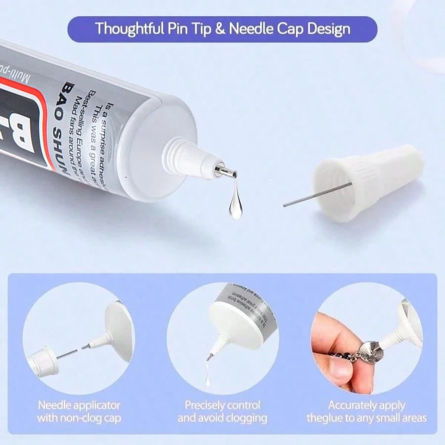 B7000 Transparent Jewelry Glue, Waterproof Flexible Adhesive, Fine Tip, Suitable For Metal, Glass, Fabric, Rhinestones, Phone And Shoe Repair, DIY Crafts And Jewelry Making