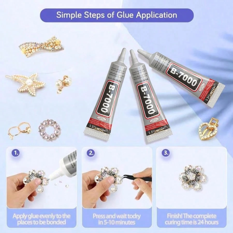 B7000 Transparent Jewelry Glue, Waterproof Flexible Adhesive, Fine Tip, Suitable For Metal, Glass, Fabric, Rhinestones, Phone And Shoe Repair, DIY Crafts And Jewelry Making