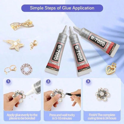 B7000 Transparent Jewelry Glue, Waterproof Flexible Adhesive, Fine Tip, Suitable For Metal, Glass, Fabric, Rhinestones, Phone And Shoe Repair, DIY Crafts And Jewelry Making