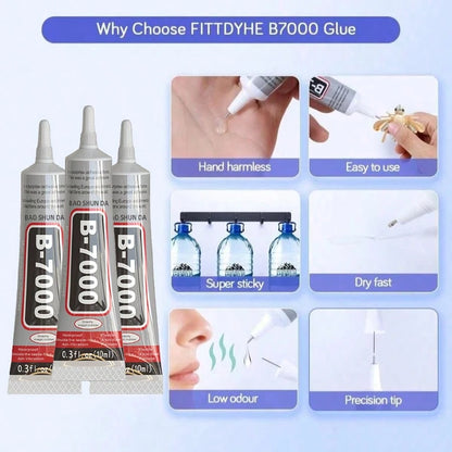 B7000 Transparent Jewelry Glue, Waterproof Flexible Adhesive, Fine Tip, Suitable For Metal, Glass, Fabric, Rhinestones, Phone And Shoe Repair, DIY Crafts And Jewelry Making