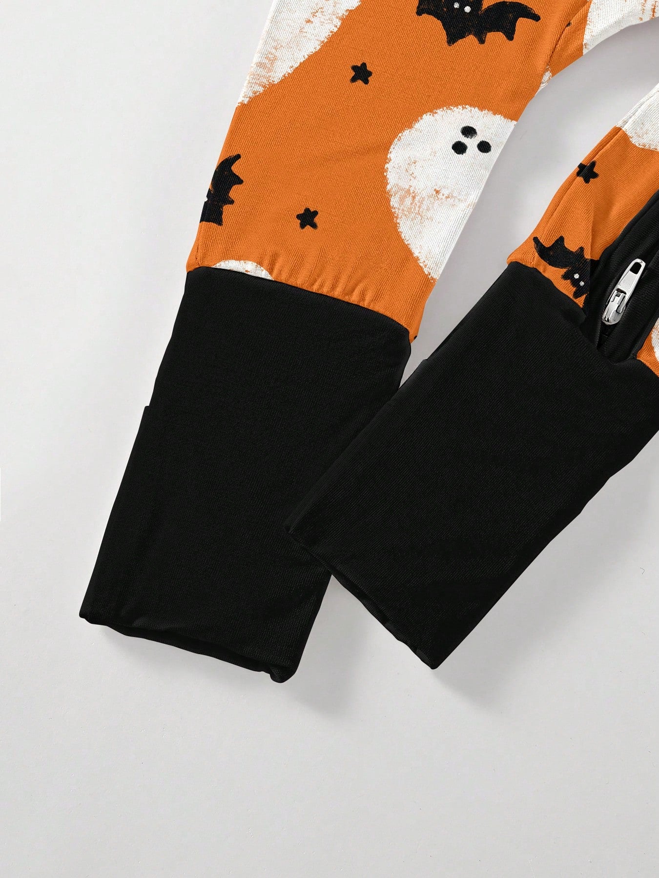 Baby Bamboo Fiber Zip-Up, Ghost Bat Print Romper, All-Season Knit Fabric Skinny Fit With Zipper Detail, Boy Baby Girl Clothes, Perfect For Halloween Outdoor