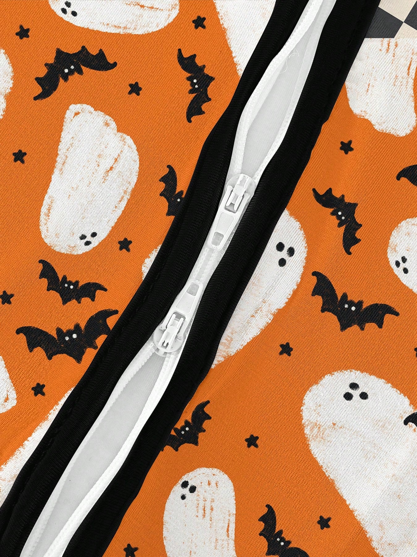 Baby Bamboo Fiber Zip-Up, Ghost Bat Print Romper, All-Season Knit Fabric Skinny Fit With Zipper Detail, Boy Baby Girl Clothes, Perfect For Halloween Outdoor